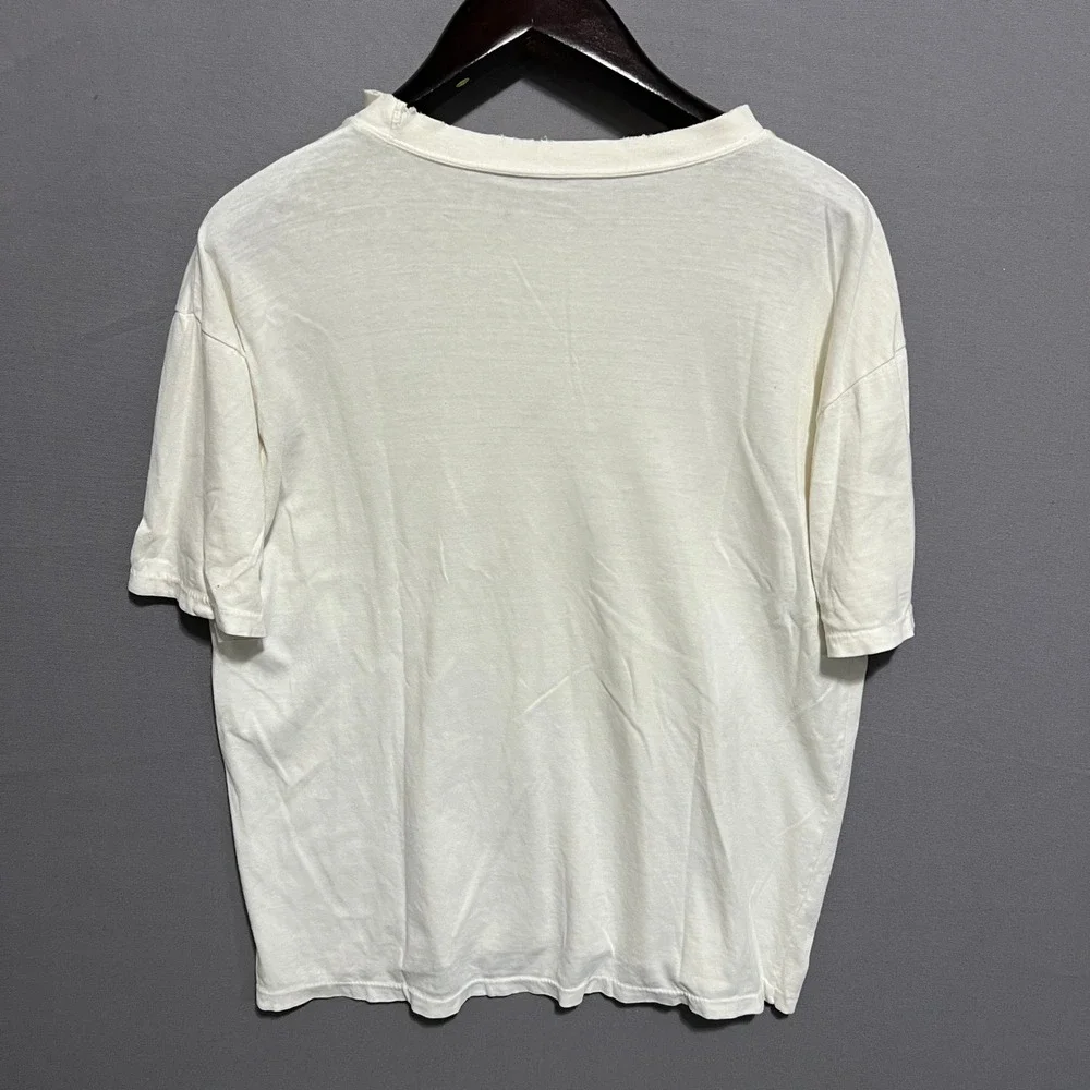 Vintage Nike Mini Swoosh T-Shirt Single Stitch Made in USA Cream Off-White Mens